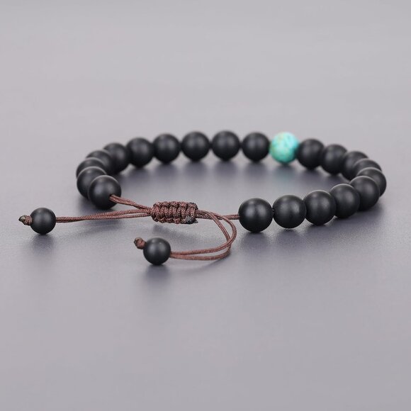 Matching Couple Bracelets African Turquoise Matte Onyx Stone Nylon Custom Fit Gi - Picture 6 of 7